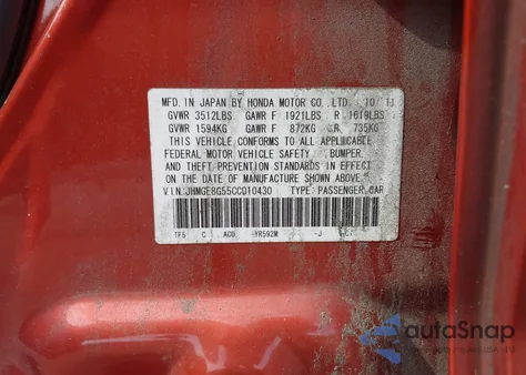 2012 Honda Fit Sport from USA, damaged, VIN JHMGE8G55CC010430